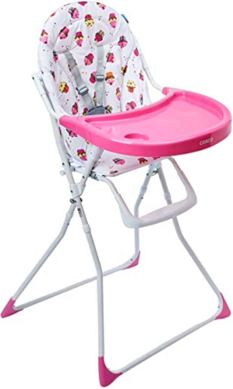 Cadeira de Refeição Bebé HOMCOM Rosa PP, Couro Sintético, Aço