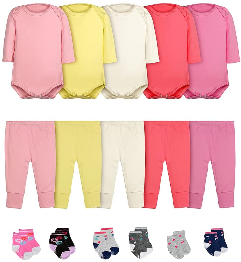 Body Bebê Calça Mijão e Meias Kit 16 Peças Manga Longa Feminino