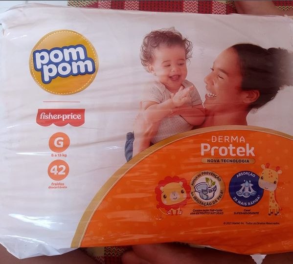 Fralda Pom Pom Derma Protek Mega G 42Un, Pom Pom, Laranja, Grande