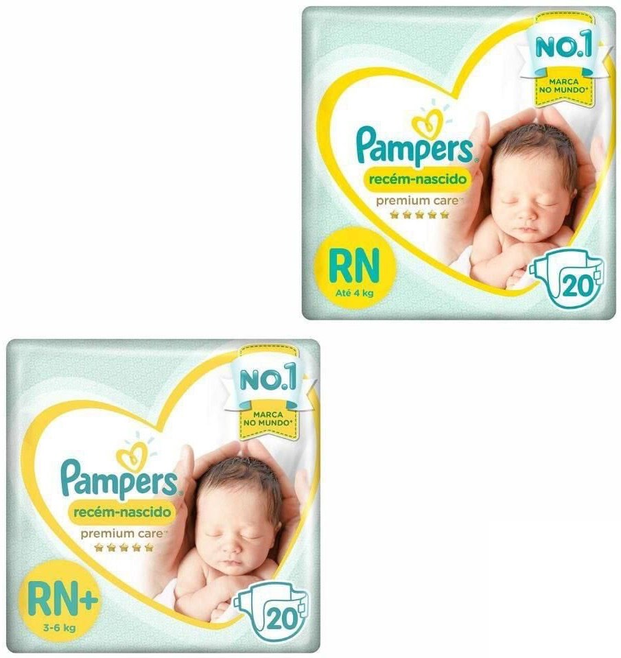 Fralda Pampers Premium Care RN e RN+ - Kit com 60 Unidades