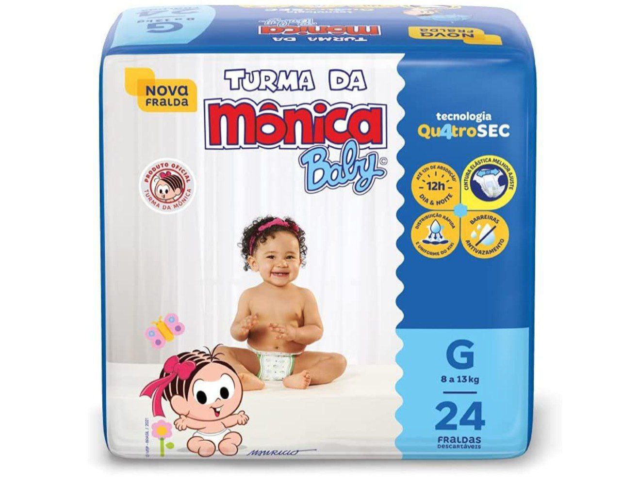 Fralda Turma da Monica Baby Jumbo G 24 Unidades, Turma da Mônica Baby, Azul, G