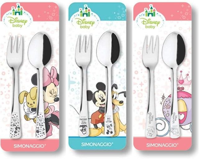 Jogo de Talheres Infantil Disney Baby, Simonaggio, Inox, Pacote de 2, Minnie/Mickey/Princesas