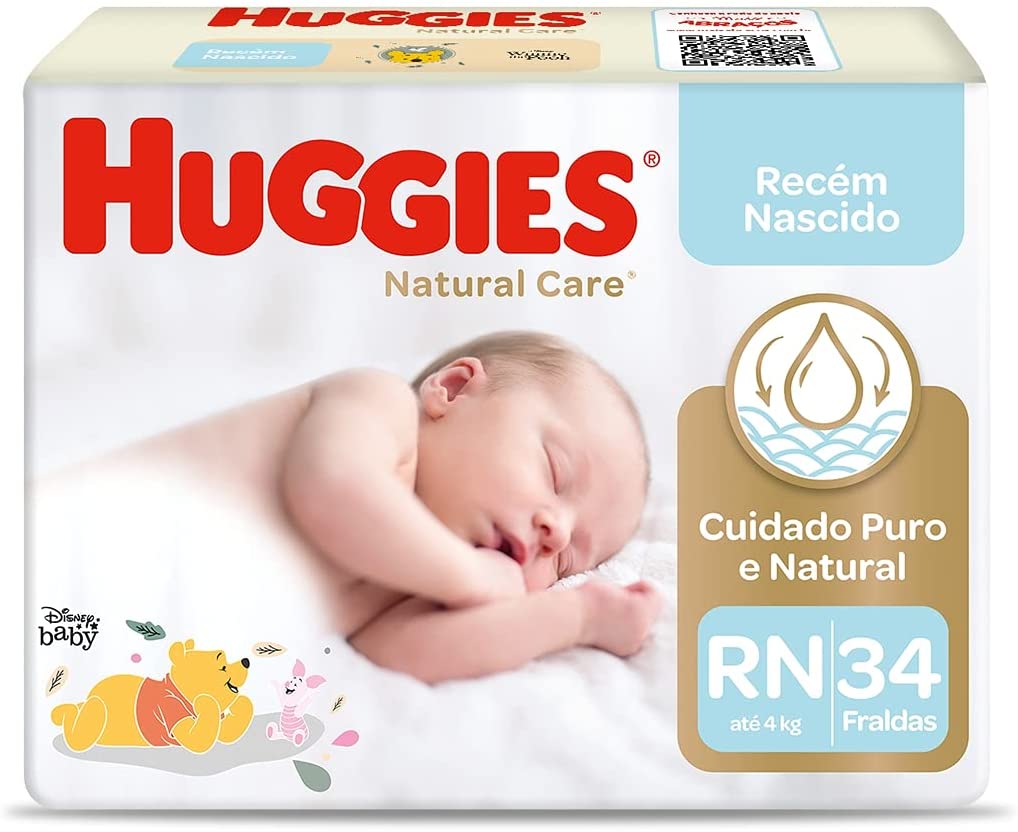 😍 Fralda Huggies Natural Care, RN 34 unidades