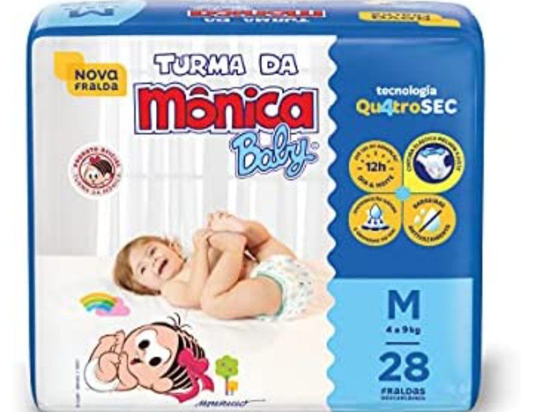 Fralda Turma da Monica Baby Jumbo 28 Unidades, Turma da Mônica Baby, Azul, Médio