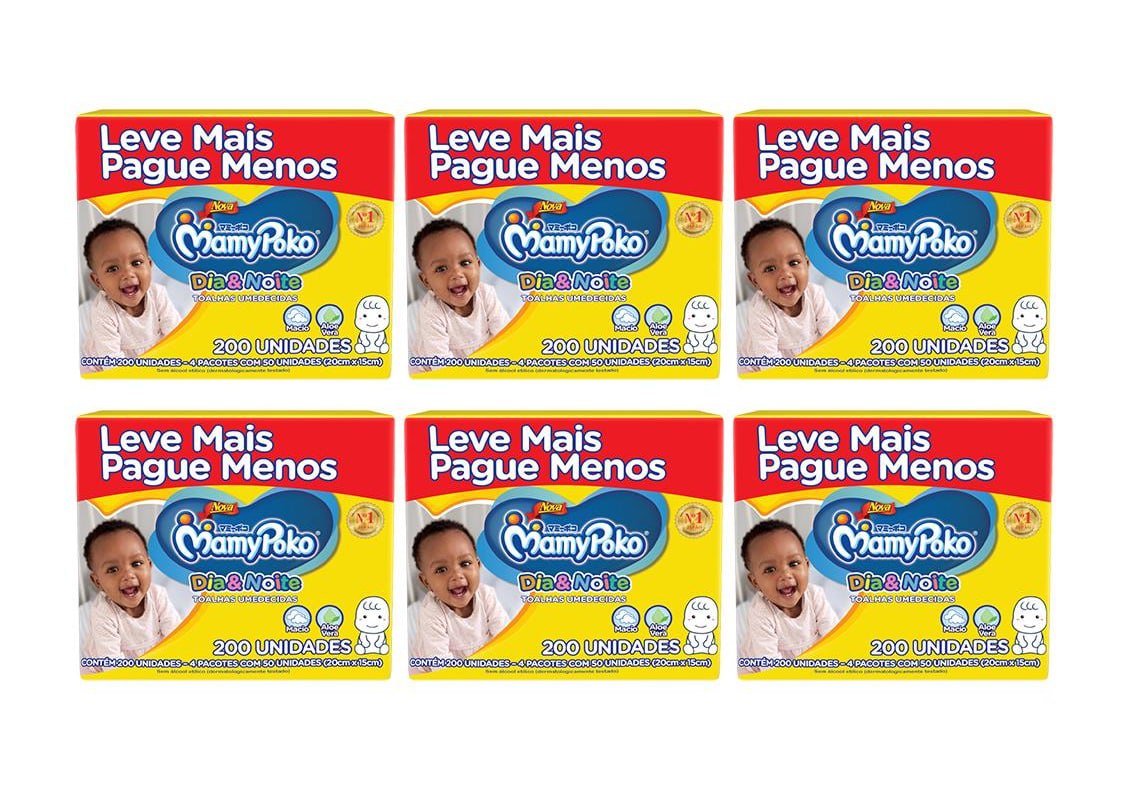 Toalhas Umedecidas Mamypoko Dia e Noite - 6 Pacotes com 200 Toalhas Cada