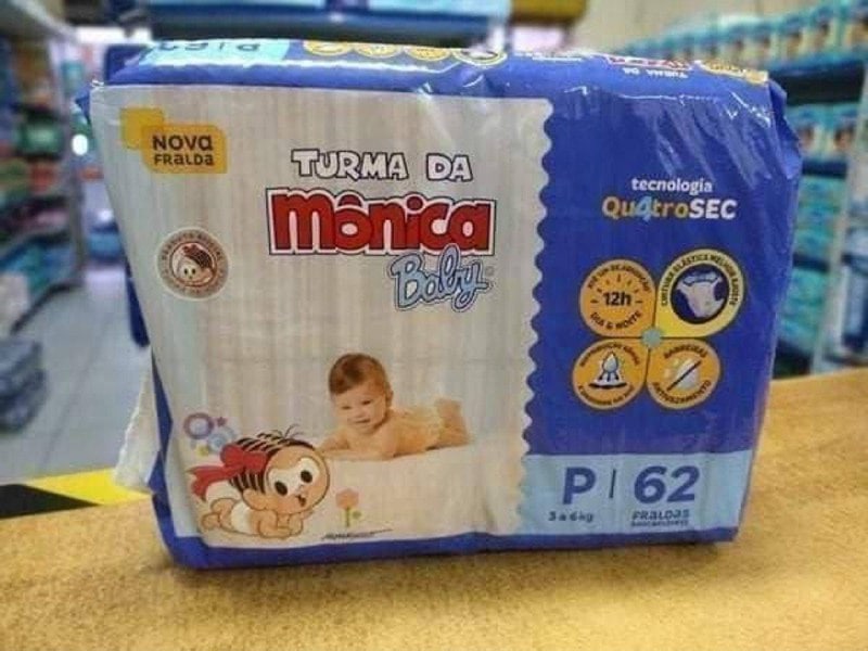 Fralda Turma da Monica Baby Mega P 62 Unidades, Turma da Mônica Baby, Azul, P
