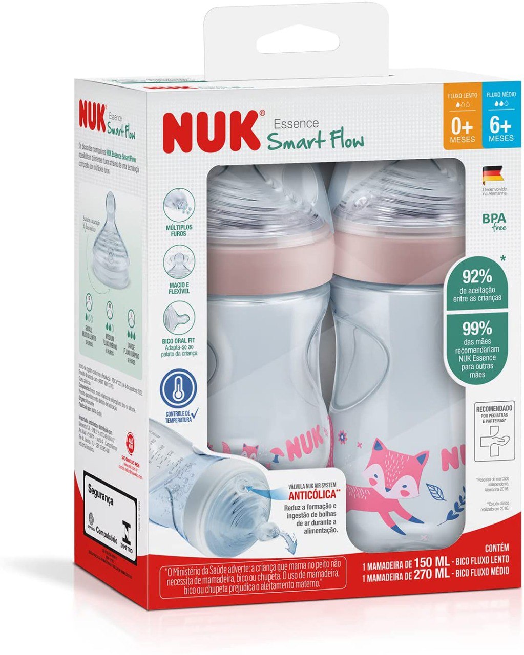 Kit de Mamadeiras Anticólica Essence Smart Flow 150 e 270ml NUK - Rosa Kit de Mamadeiras Anticólica Essence Smart Flow 150 e 270ml NUK - Rosa