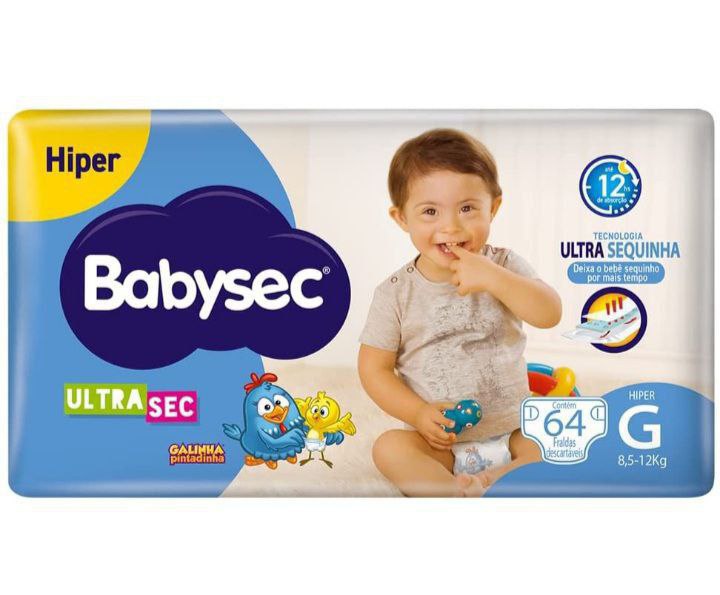 Fraldas descartáveis Babysec Ultrasec Galinha Pintadinha, 64 Unidades, Tamanho G 8, 5 - 12 Kg, Babysec, Azul, G, pacote de 64