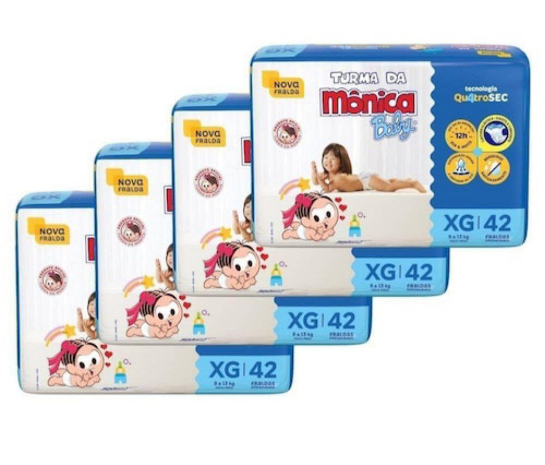 Fralda Descartável Turma da Mônica Mega Extra Grande 4 Pacotes com 42 Tiras