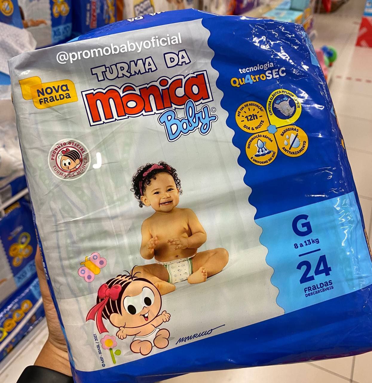 Fralda Turma da Monica Baby Jumbo  Turma da Mônica Baby, Azul ( P - M - G - XG)