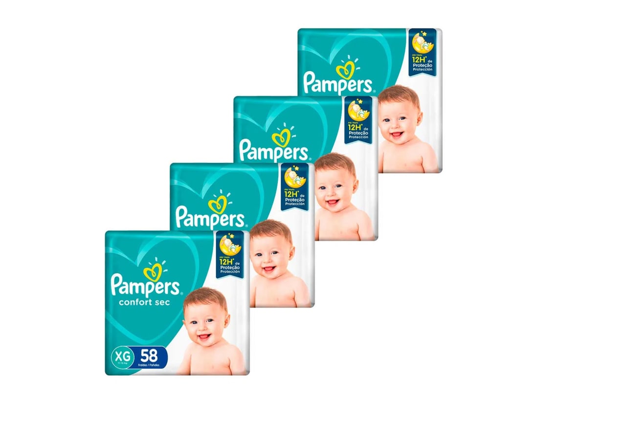 Kit de Fraldas Pampers Confort Sec XG 232 Unidades