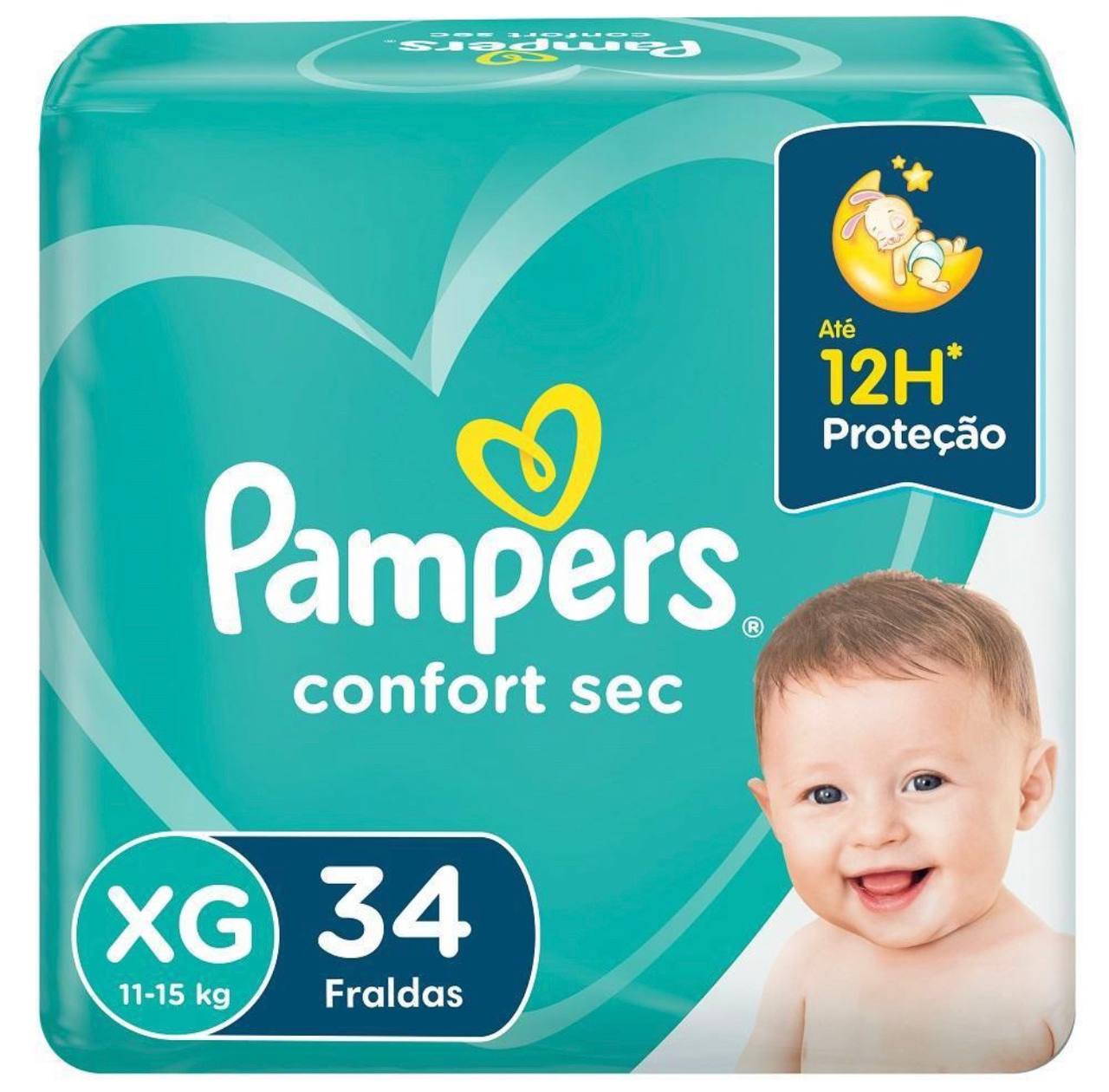 Fralda Pampers Confort Sec Mega Tamanho XG com 34 unidades