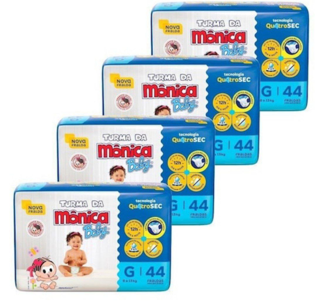 Fralda Descartável Turma da Mônica Mega Grande 4 Pacotes com 44 Tiras
