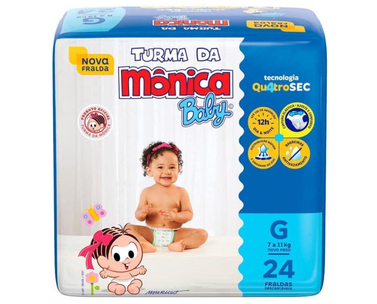 Fralda Turma da Monica Baby Jumbo G 24 Unidades, Turma da Mônica Baby, Azul, G