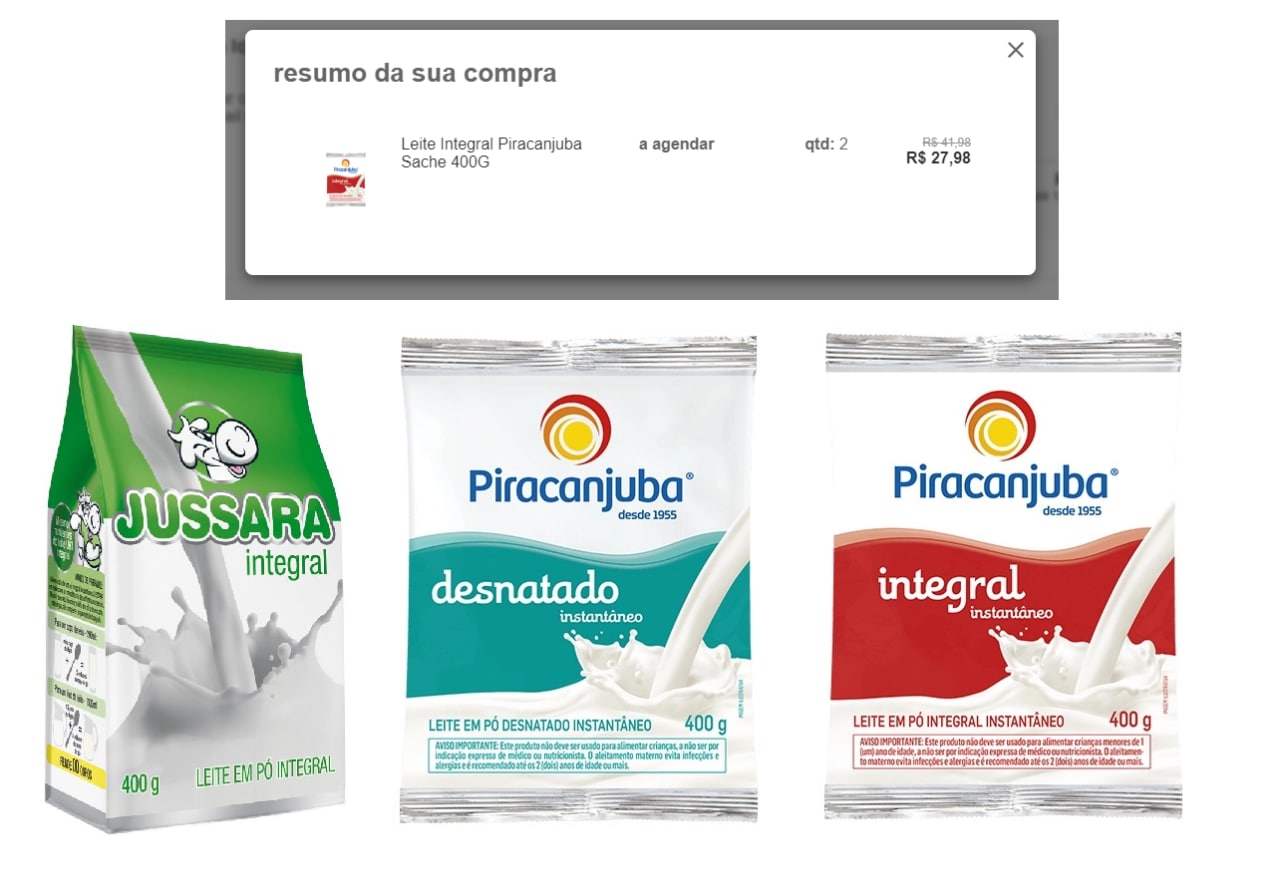 Leite em Pó Piracanjuba ou Jussara 400g