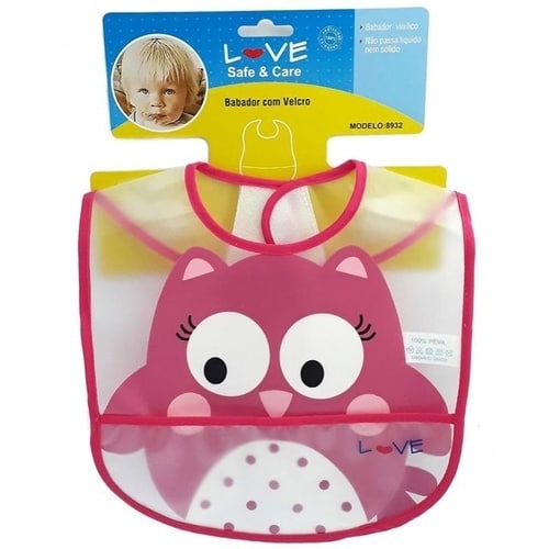 Love Babador com Bolso Coruja, Rosa