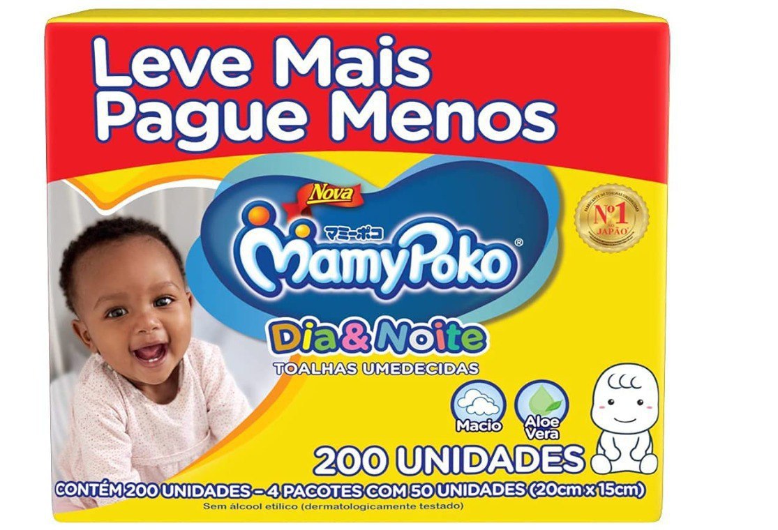 Exclusivo Clientes Prime Amazon: Toalhas Umedecidas MamyPoko Dia&Noite, 200 unidades, Branco