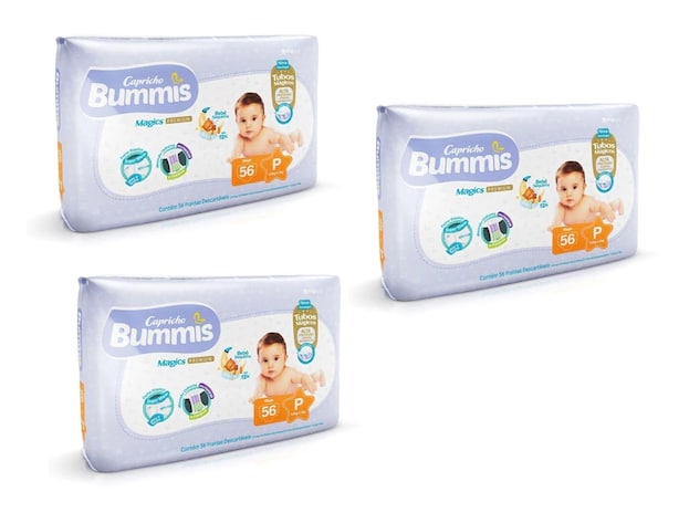 Kit 3 pacotes Fraldas Capricho Bummis Premium P 168 Unidades
