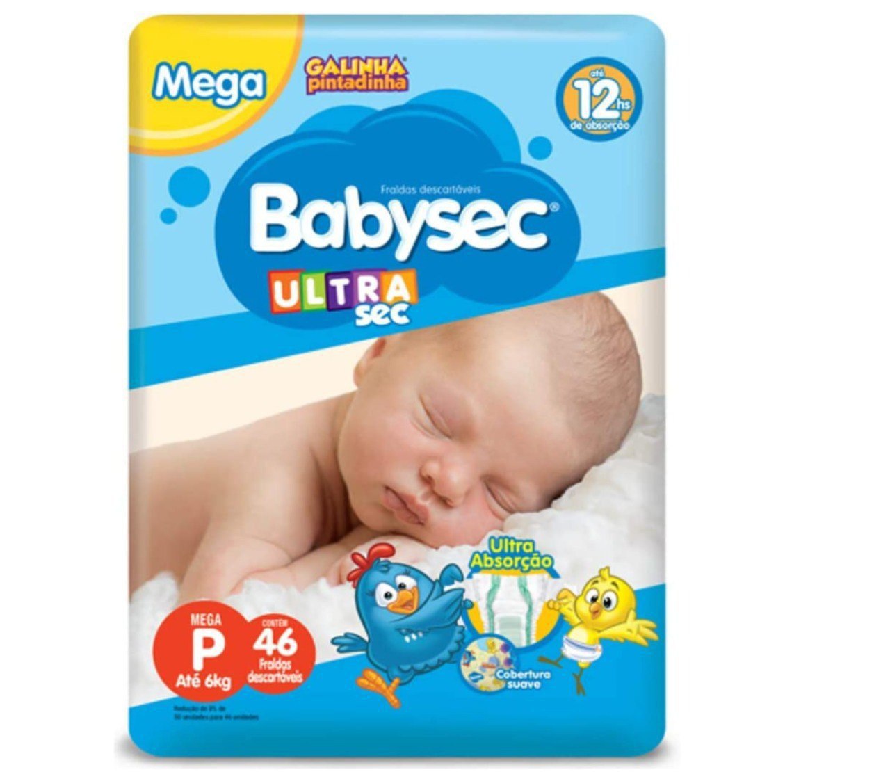 Fraldas Babysec Ultrasec Galinha Pintadinha, P, 42 Unidades