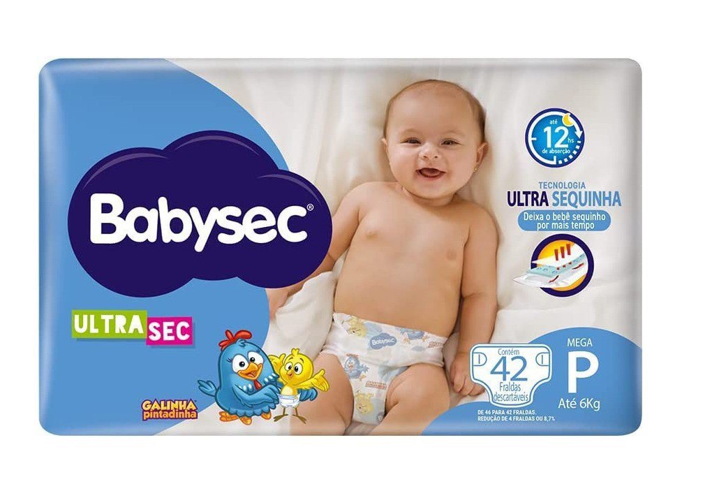 Fraldas Babysec Ultrasec Galinha Pintadinha, P, 42 Unidades