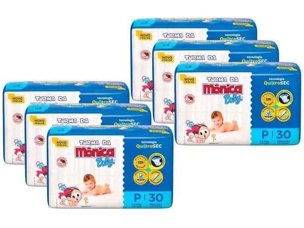 Kit Fraldas Turma da Mônica Baby P 180 unidades -