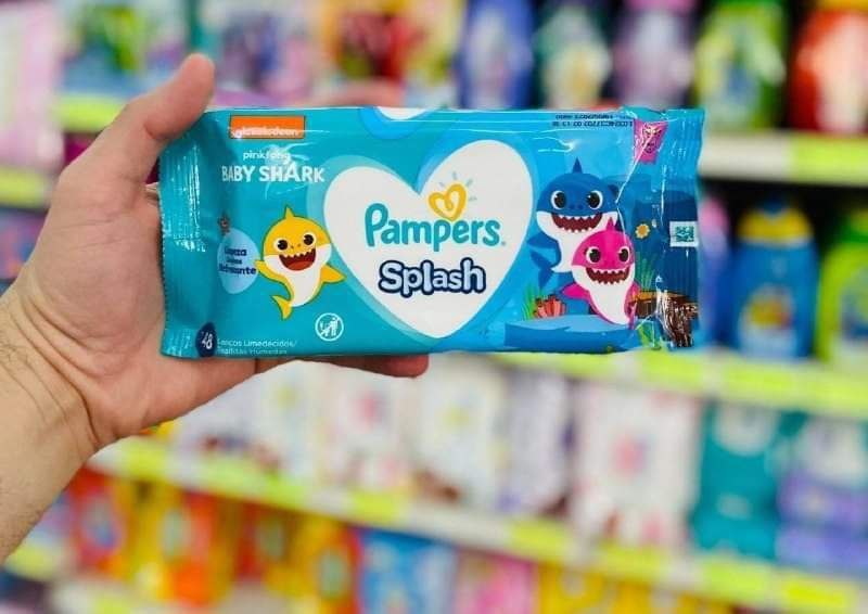 Lenços Umedecidos Pampers Splashers Baby Shark - 48 lenços