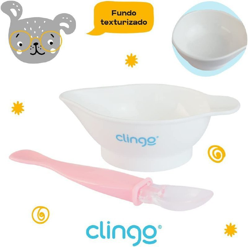 Conjunto Com Prato Branco E Colher Rosa, Clingo, Rosa