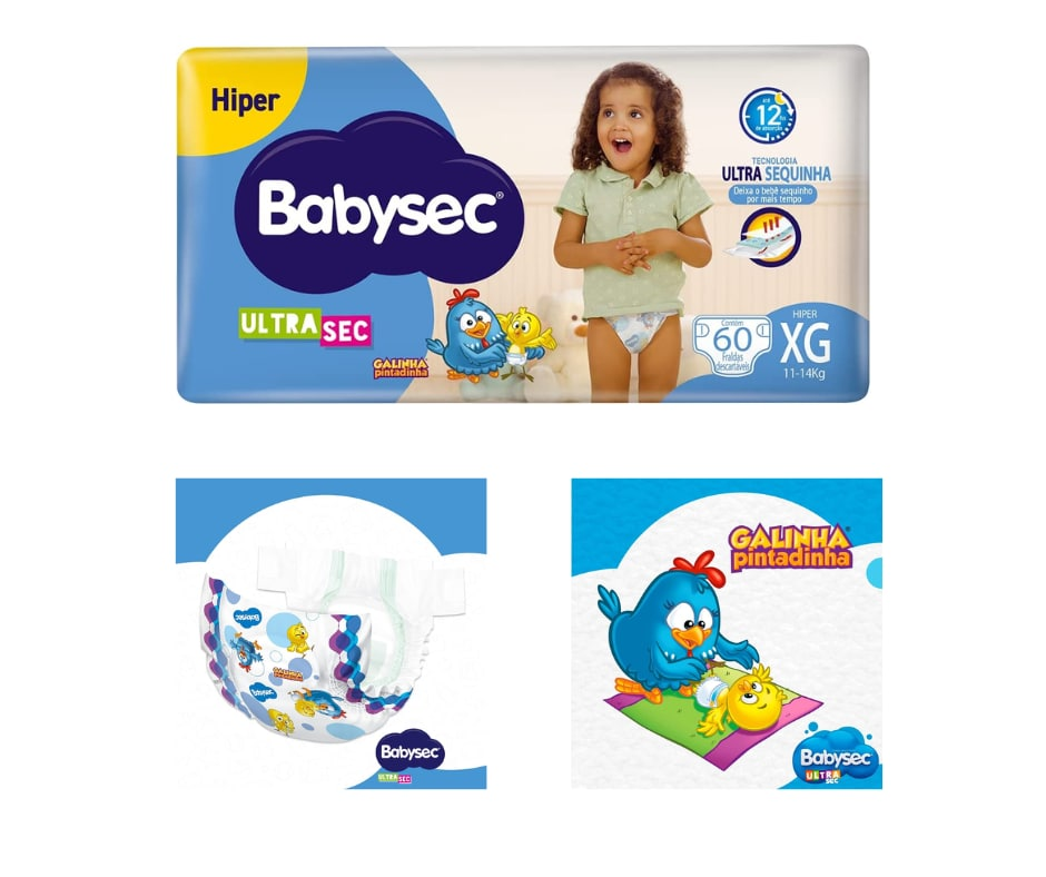 Fralda Babysec Ultrasec Galinha Pintadinha, Azul, XG, 60 unidades
