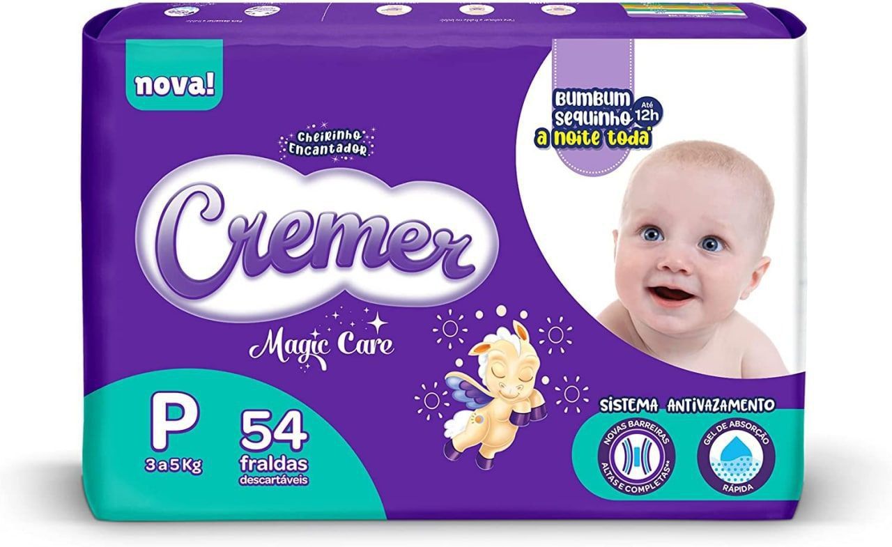 Fralda Cremer, P, Mega, pacote de 54, Roxo