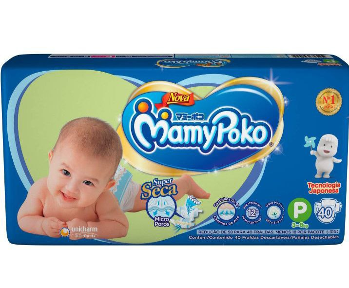 Fralda Fita Mamypoko Tamanho P, 40 Unidades