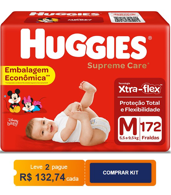Fralda Huggies Supreme Care Giga Tamanho M 172 Un