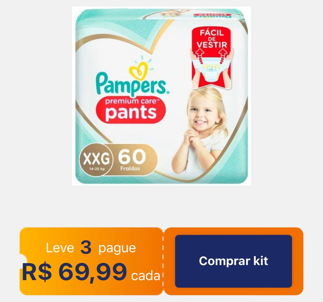 Fralda Pampers Pants Premium Care Tamanho Xxg Com 60 Unidades Em