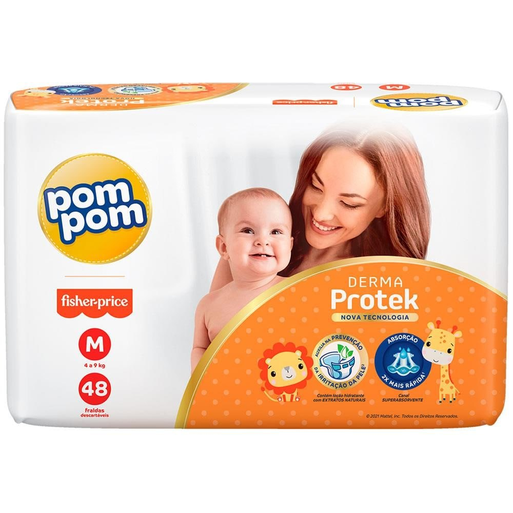 Fralda Pom Pom Derma Protek M - 48 Unidades