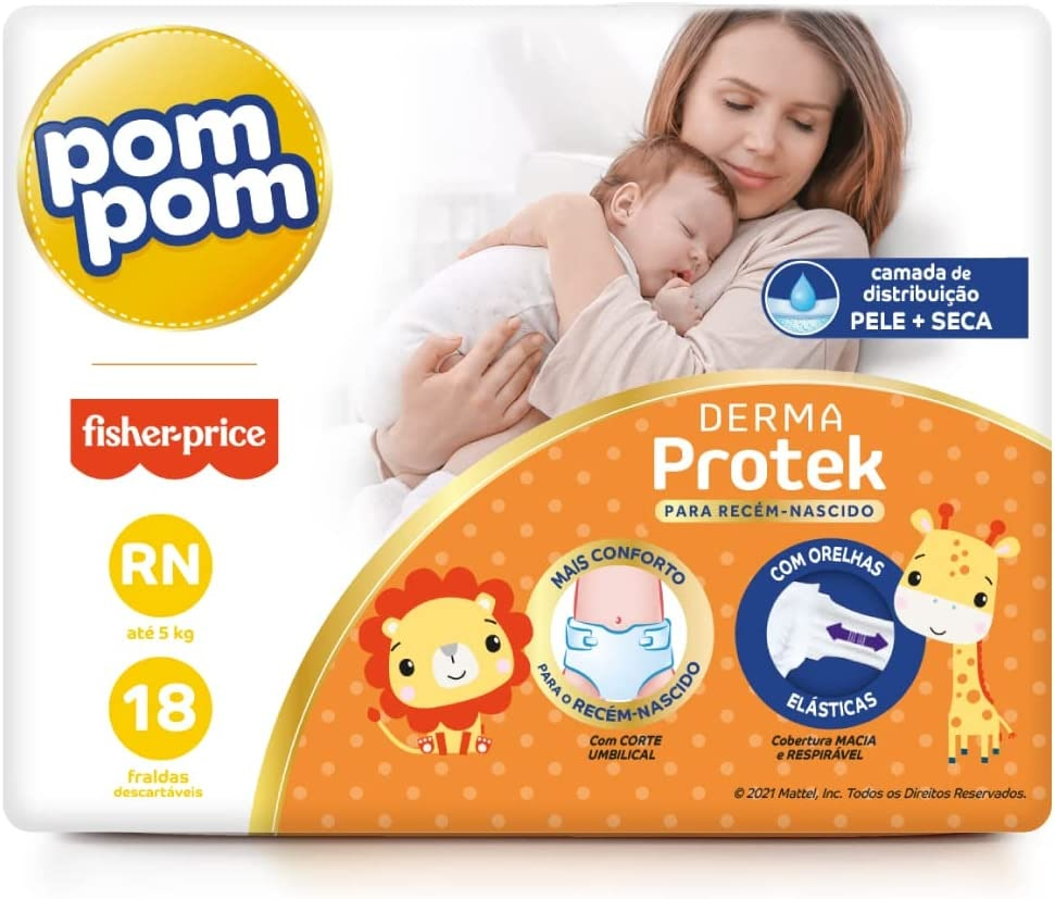 Fralda Pom Pom Derma Protek, Pom Pom, Laranja, RN