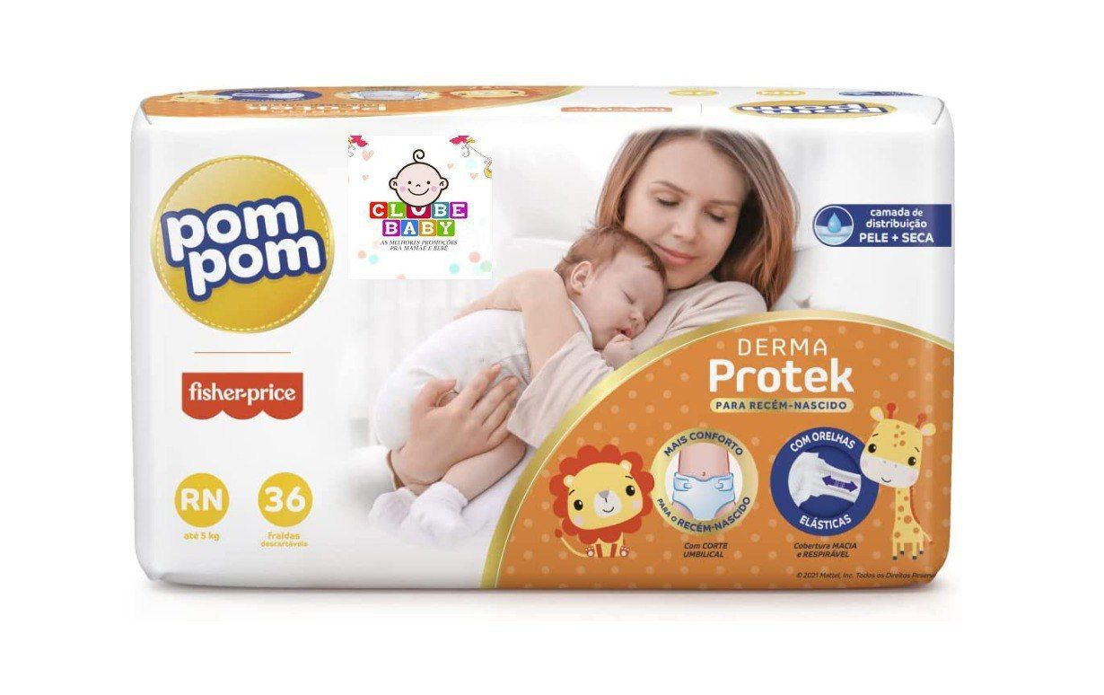 Fralda Pom Pom Derma Protek, Pom Pom, Laranja, RN