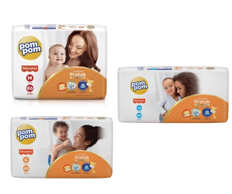 Fralda Pom Pom Pacotão (Embalagem Pode Variar na Proteção de Mãe ou Fisher-Price)