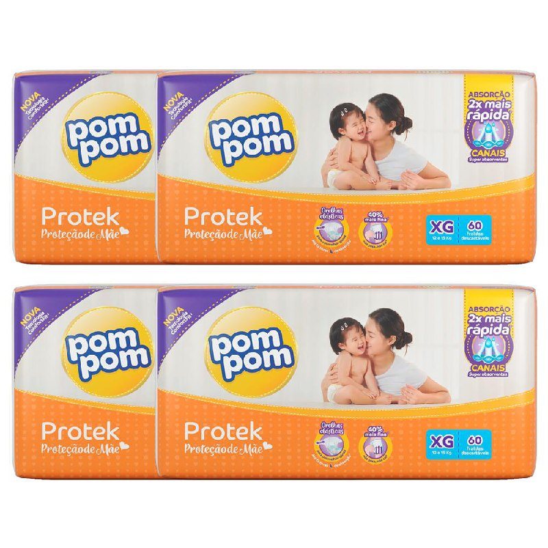 Fralda Pom Pom Protek Derma Hiper com 240 unidades - Tamanho XG