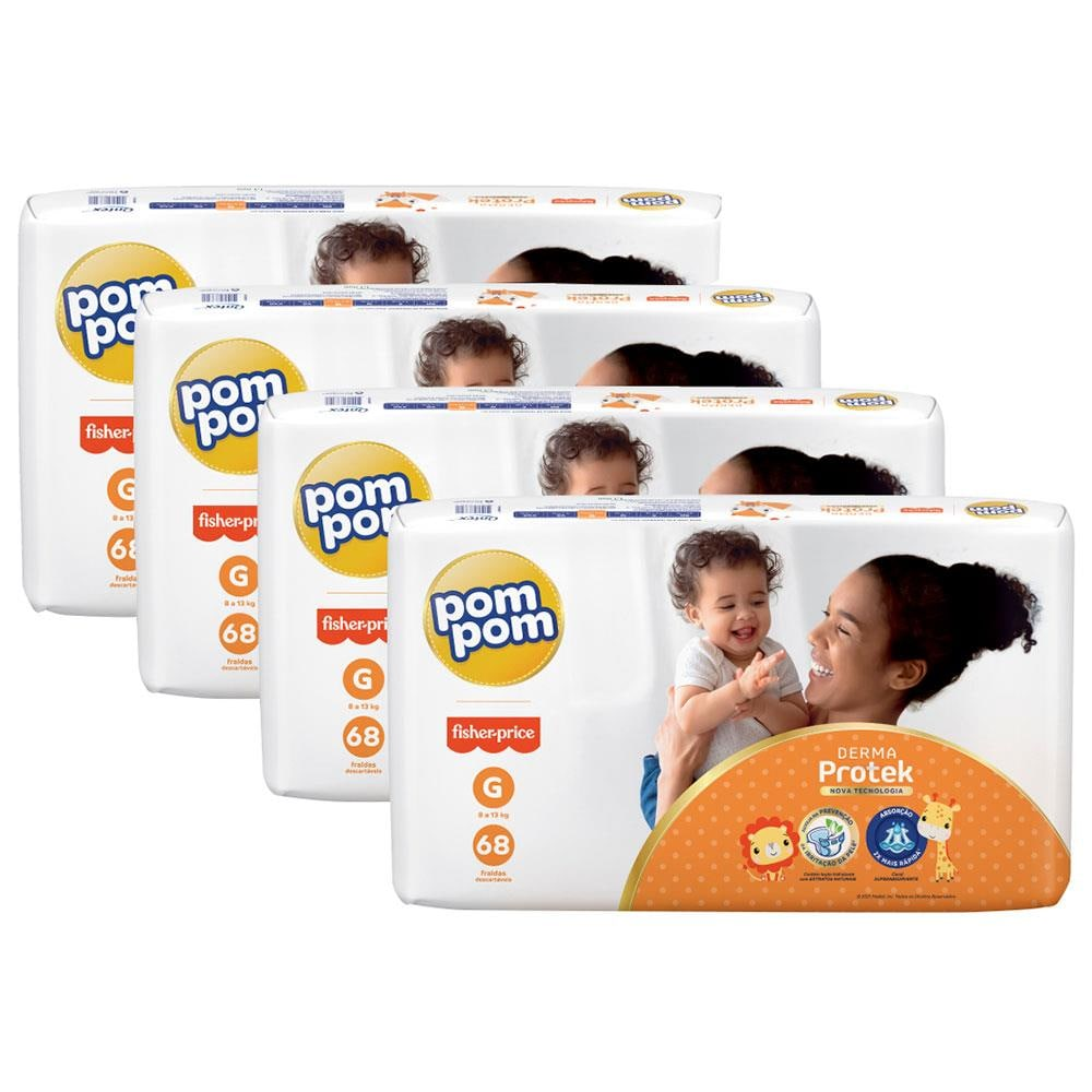 Fralda Pom Pom Protek Derma Hiper Tamanho G com 272 Unidades
