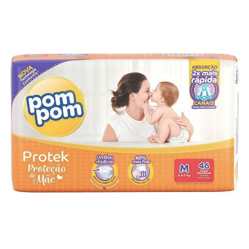 Fralda Pom Pom Protek Proteção De Mãe Mega M Com 46 Unidades