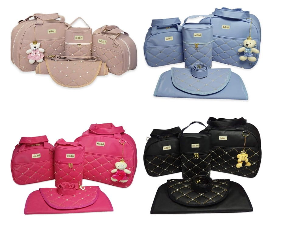 Kit Bolsas de Maternidade Menina/Menino Coleção Pérola 4 Peças Material Térmico Impermeável