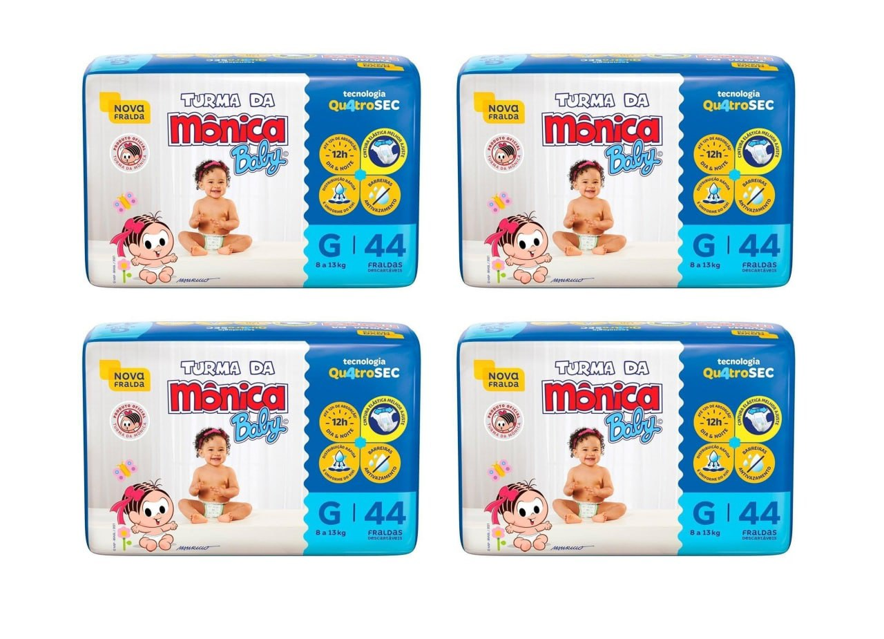 Kit Fraldas Turma da Mônica Mega G 176 unidades