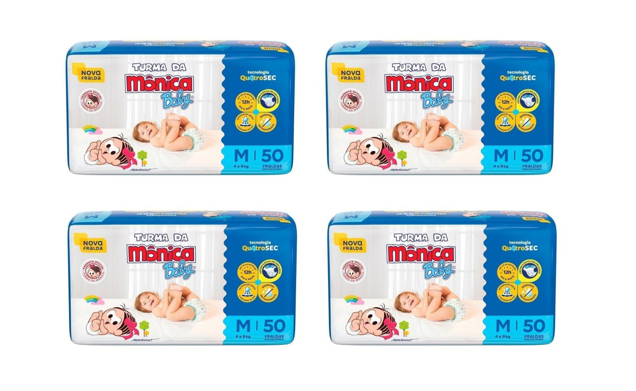 Kit Fraldas Turma da Mônica Mega M 200 unidades