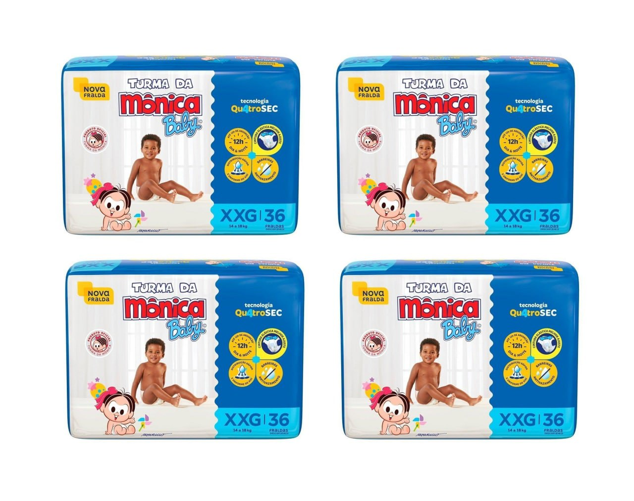 Kit Fraldas Turma da Mônica Mega XXG 144 unidades