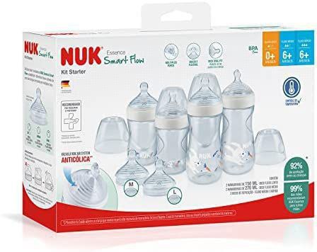 Kit Starter Mamadeiras e Bicos Anticólica Essence Smart Flow 150 e 270ml NUK - Branco