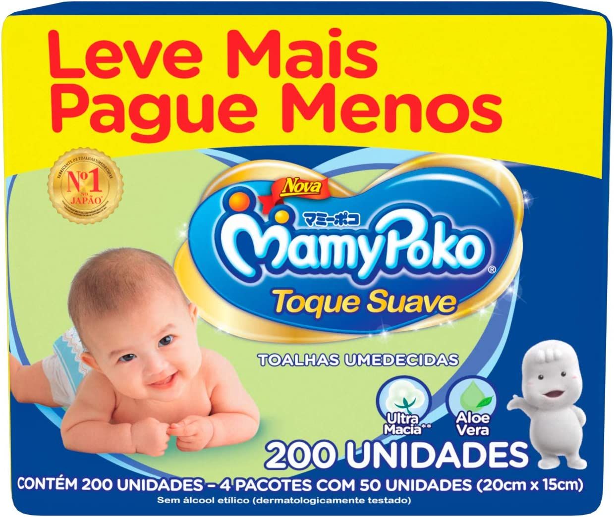 Lenço Infantil Mamypoko Com 200 Toque Suave, MAMYPOKO, Branco, 200 Unidades