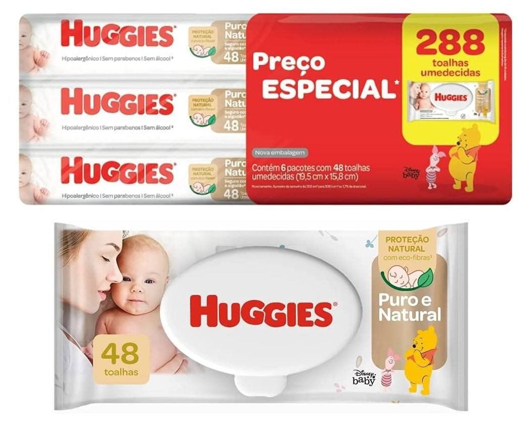 Lenços Umedecidos Huggies Puro e Natural - 288 lenços