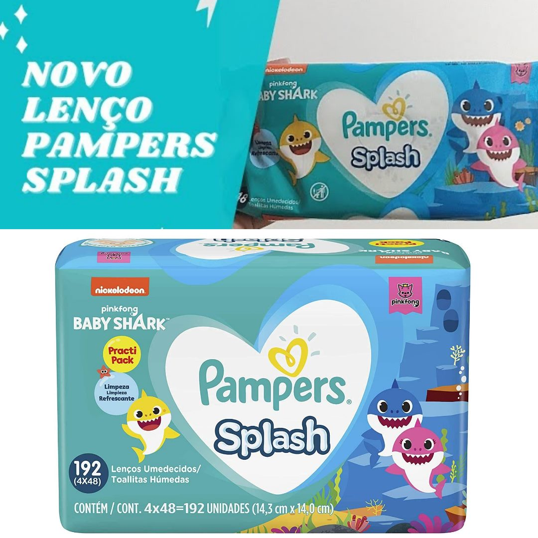 *Lenços Umedecidos Pampers Splashers Baby Shark 192 Unidades*