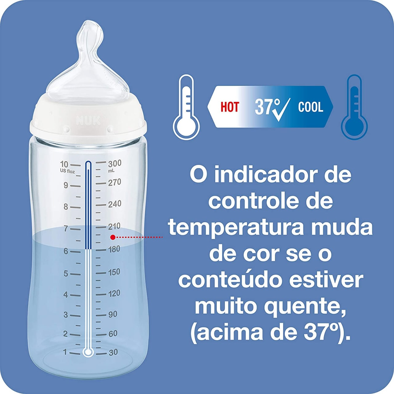 Mamadeira NUK FC Temp. Control 150ml S1 - Neutral, NUK, Branco