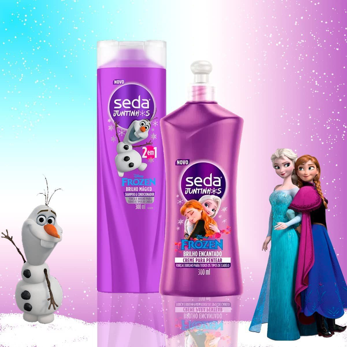 *Shampoo & Condicionador Infantil 2 em 1 Frozen Seda Juntinhos Brilho Mágico Frasco 300ml, Seda*