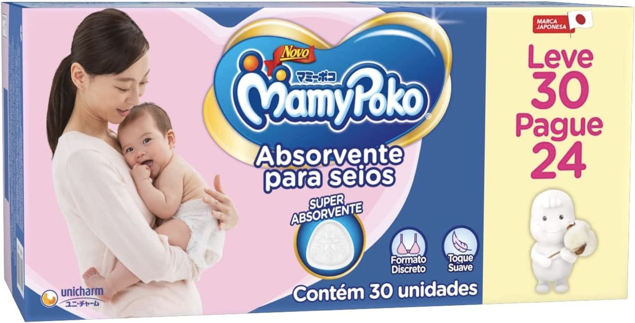 Absorvente para seios, MamyPoko, 30 unidades, Branco